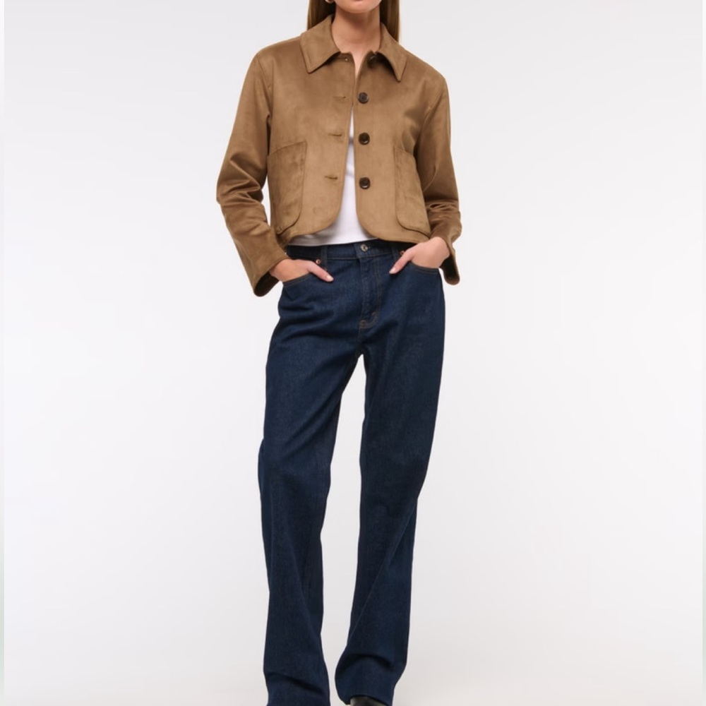 NWT! Abercrombie & Fitch Vegan Faux Suede Short Fully Lined Jacket - Picture 8 of 10